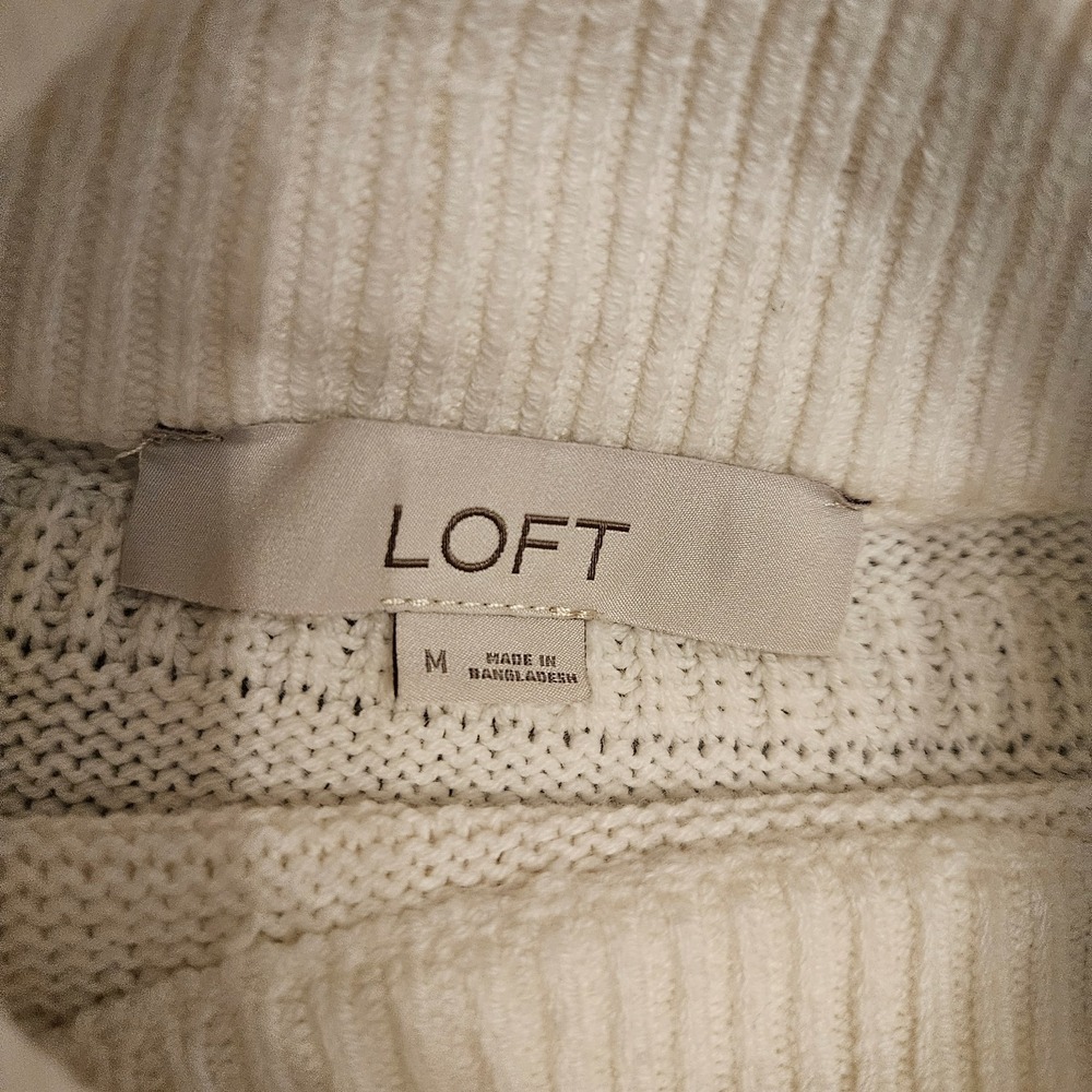LOFT Women's Medium Cream Mock Neck Textured Knit Sweater Ribbed Hem Cozy Fall - Picture 2 of 6